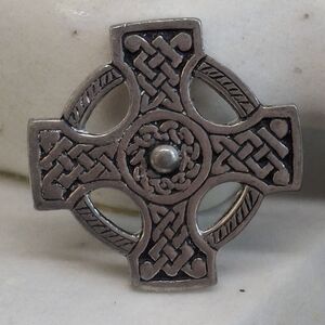 VINTAGE St. Justin Pewter Celtic Cross Brooch - Collectible